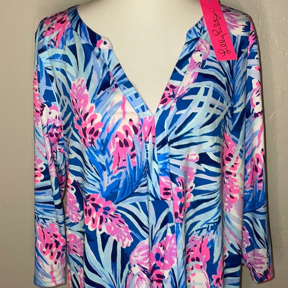 New! Lilly Pulitzer Tropical Daphne 3/4 Sleeve 100%Pima Cotton Dress Size XL💕🐬 - Picture 10 of 12